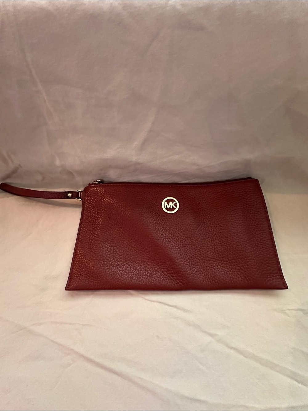 Michael Kors Burgundy Pebbled Leather Wristlet Clutch